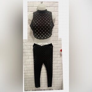 BLUSH MARK Women's Perforated Sleeveless Turtleneck Top & pants black  /M